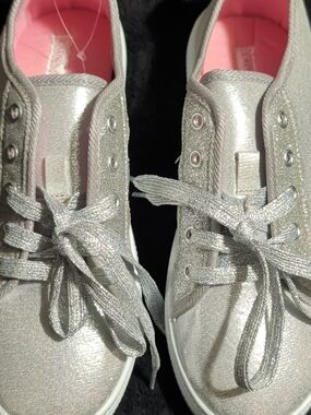 Laura Ashley Silver Metallic Lace-Up Sneakers with Pink Interior